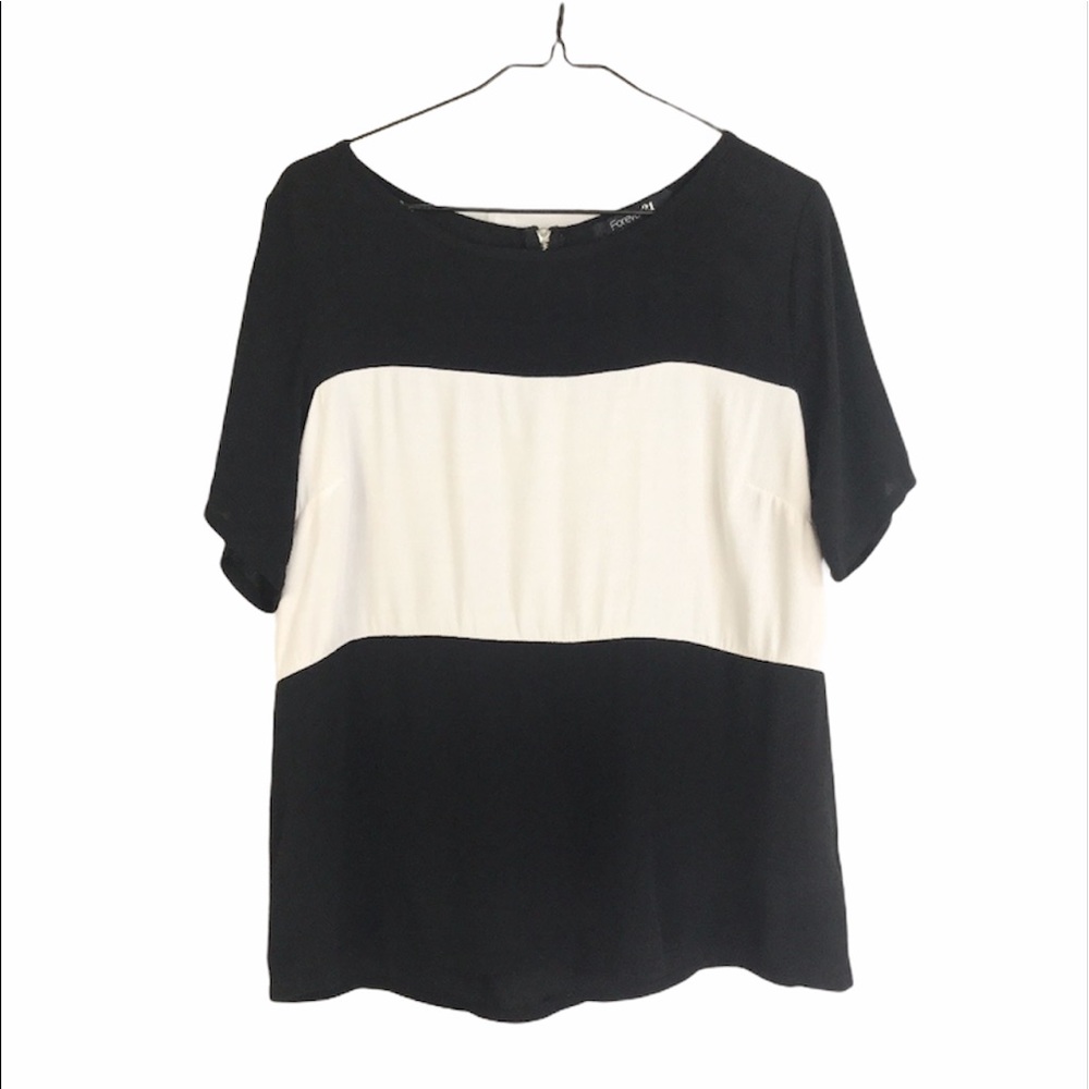 Black & white color block flowy blouse